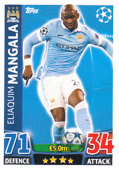Elaquim Mangala Manchester City 2015/16 Topps Match Attax CL #42
