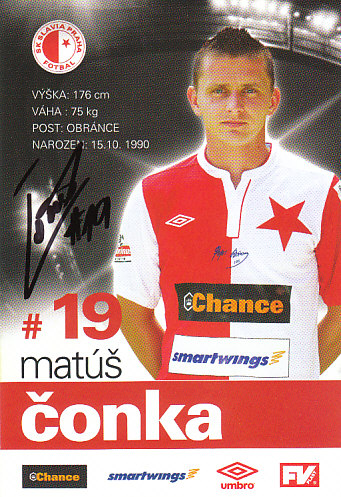 Matus Conka SK Slavia Praha 2011/12 Podpisova karta Autogram
