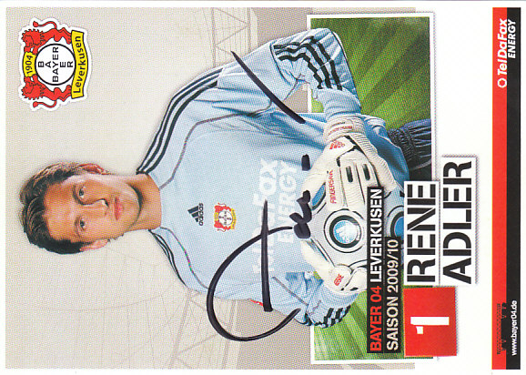 Rene Adler Bayer 04 Leverkusen 2009/10 Podpisova karta Autogram