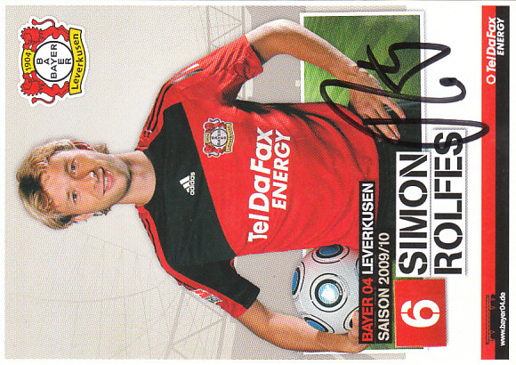 Simon Rolfes Bayer 04 Leverkusen 2009/10 Podpisova karta Autogram