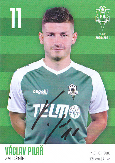 Vaclav Pilar FK Jablonec 2020/21 Podpisova karta Autogram