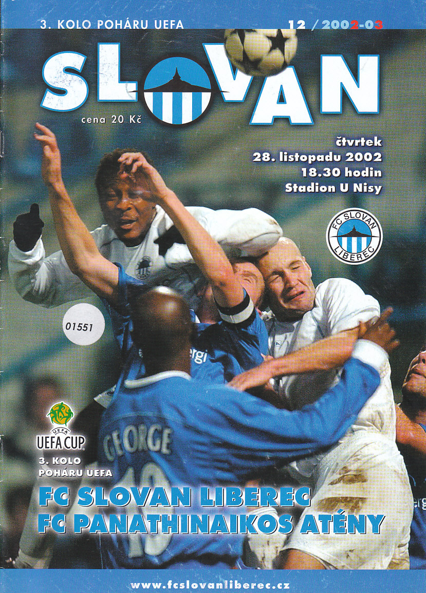 Program FC Slovan Liberec - FC Panathinaikos Atheny Pohar UEFA 2002/03