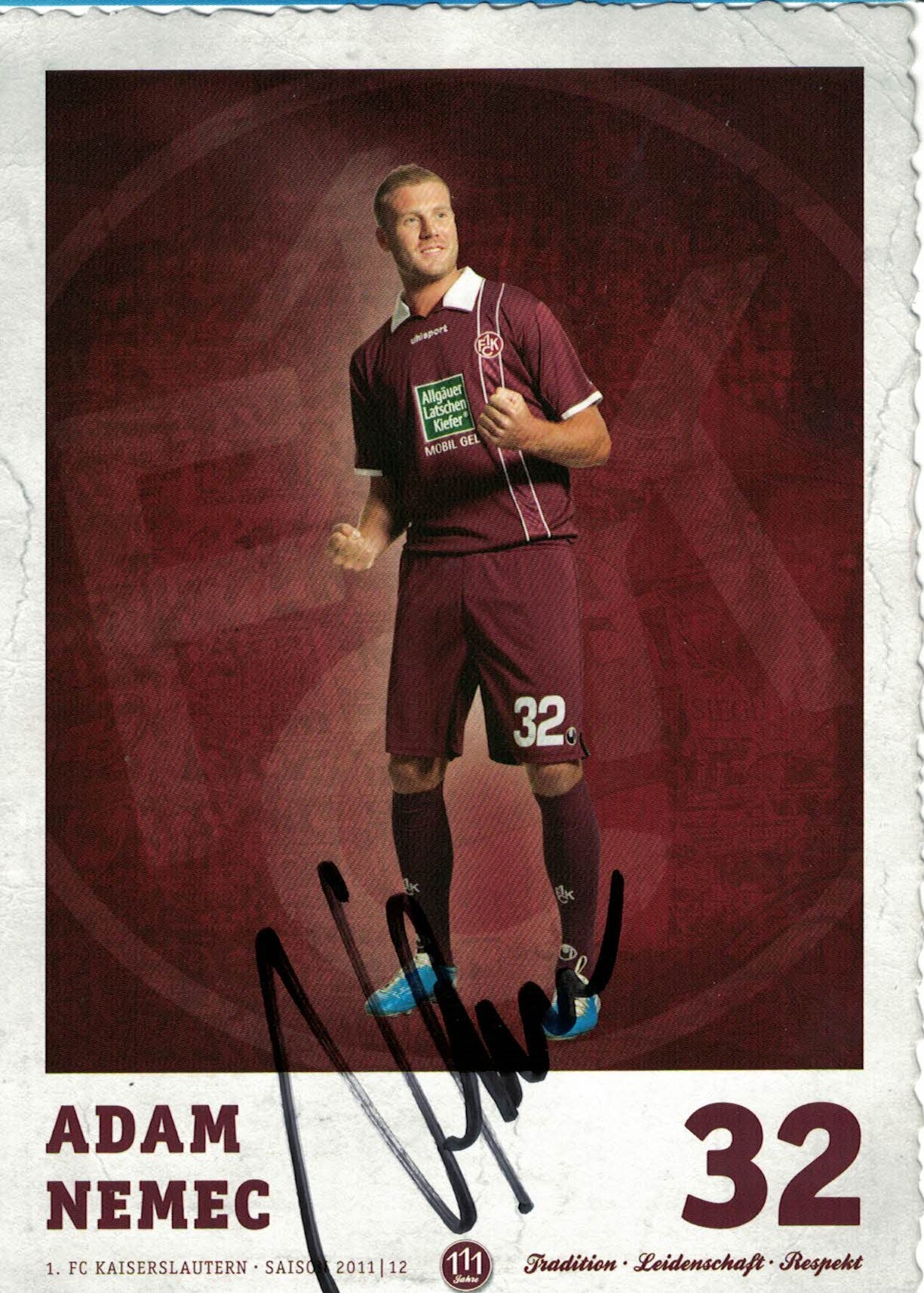 Adam Nemec 1. FC Kaiserslautern 2011/12 Podpisova karta autogram