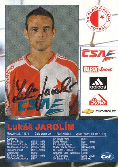 Lukáš Jarolím SK Slavia Praha 2005/06 Podpisova karta Autogram