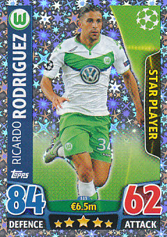 Ricardo Rodriguez VfL Wolfsburg 2015/16 Topps Match Attax CL Star Player #113