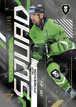 Filip Pyrochta Mlada Boleslav Tipsport ELH 2024/25 SportZoo 2. serie Powerplay Squad Golden Fireworks /45 #PS-80
