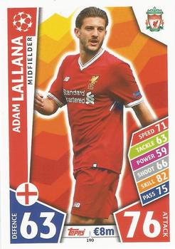 Adam Lallana Liverpool 2017/18 Topps Match Attax CL #190