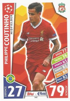 Philippe Coutinho Liverpool 2017/18 Topps Match Attax CL #192
