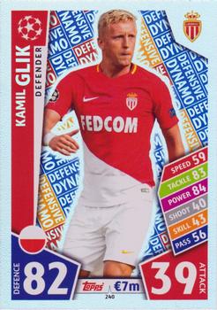 Kamil Glik AS Monaco 2017/18 Topps Match Attax CL Defensive Dynamo #240