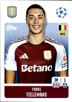 Youri Tielemans Aston Villa samolepka Topps UEFA Champions League 2024/25 #72