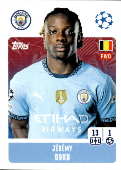 Jeremy Doku Manchester City samolepka Topps UEFA Champions League 2024/25 #282