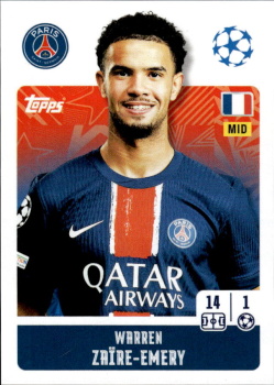 Warren Zaire-Emery Paris Saint-Germain samolepka Topps UEFA Champions League 2024/25 #290