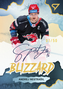 Andrej Nestrasil Trinec Tipsport ELH 2022/23 SportZoo 1. serie Blizzard Gold Auto /50 #BLS-AN