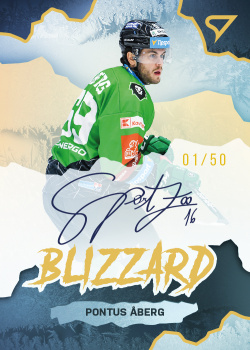 Pontus Aberg Mlada Boleslav Tipsport ELH 2022/23 SportZoo 1. serie Blizzard Gold Auto /50 #BLS-PA