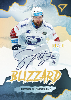 Ludwig Blomstrand Plzen Tipsport ELH 2022/23 SportZoo 1. serie Blizzard Gold Auto /50 #BLS-LB