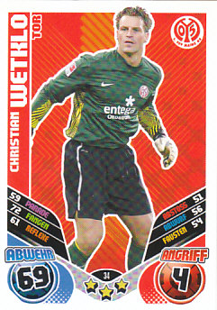 Christian Wetklo 1. FSV Mainz 05 2011/12 Topps MA Bundesliga Update #34