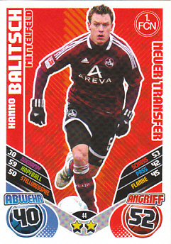 Hanno Balitsch 1. FC Nurnberg 2011/12 Topps MA Bundesliga Update Neuer Transfer #44