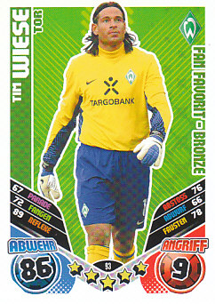 Tim Wiese Werder Bremen 2011/12 Topps MA Bundesliga Update Fan Favorit-Bronze #93