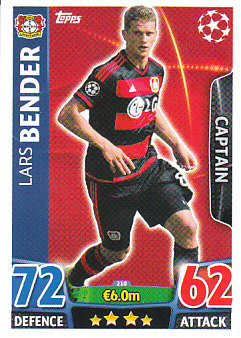 Lars Bender Bayer 04 Leverkusen 2015/16 Topps Match Attax CL Captain #210