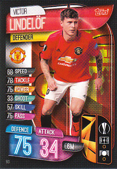 Victor Lindelof Manchester United 2019/20 Topps Match Attax CL UK version #93