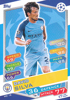 David Silva Manchester City 2016/17 Topps Match Attax CL #MC12