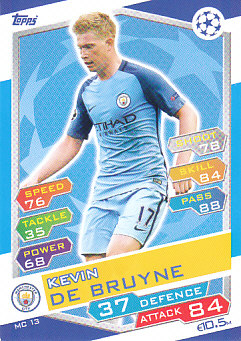 Kevin de Bruyne Manchester City 2016/17 Topps Match Attax CL #MC13