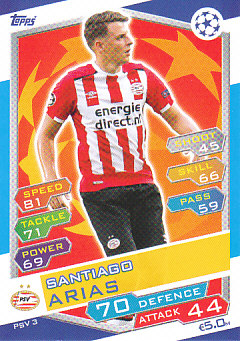 Santiago Arias PSV Eindhoven 2016/17 Topps Match Attax CL #PSV3