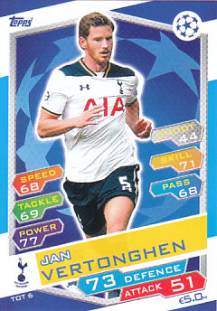 Jan Vertonghen Tottenham Hotspur 2016/17 Topps Match Attax CL #TOT6