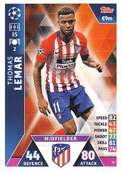 Thomas Lemar Atletico Madrid 2018/19 Topps Match Attax CL #32