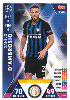 Danilo D'Ambrosio Internazionale Milano 2018/19 Topps Match Attax CL #257