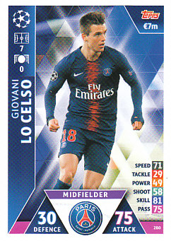 Giovani Lo Celso Paris Saint-Germain 2018/19 Topps Match Attax CL #280