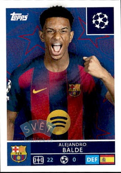 Alejandro Balde FC Barcelona samolepka Topps UEFA Champions League 2025/26  #186