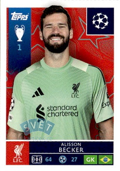 Alisson Becker Liverpool samolepka Topps UEFA Champions League 2025/26  #254