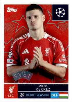 Milos Kerkez Liverpool samolepka Topps UEFA Champions League 2025/26  #255
