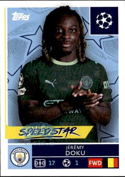 Jeremy Doku Manchester City samolepka Topps UEFA Champions League 2025/26  #310