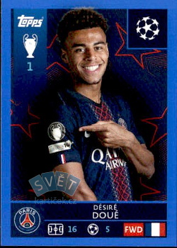 Desire Doue PSV Eindhoven samolepka Topps UEFA Champions League 2025/26 Blue Parallel #366