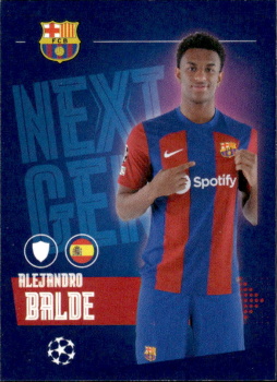 Alejandro Balde FC Barcelona samolepka Topps UEFA Champions League 2023/24 Next Gen #140