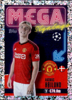 Rasmus Hojlund Manchester United samolepka Topps UEFA Champions League 2023/24 Mega Signings #719