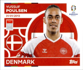 Yussuf Poulsen Denmark samolepka Topps EURO 2024 #DEN20
