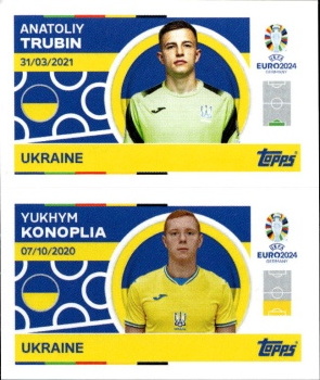 Anatoliy Trubin / Yukhym Konoplia Ukraine samolepka Topps EURO 2024 #UKR2-3