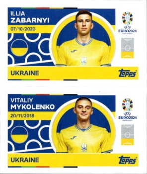 Illia Zabarnyi / Vitaliy Mykolenko Ukraine samolepka Topps EURO 2024 #UKR6-7