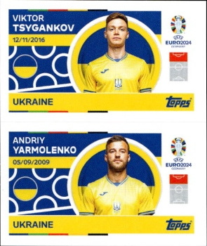 Viktor Tsygankov / Andriy Yarmolenko Ukraine samolepka Topps EURO 2024 #UKR12-13