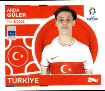 Arda Guler Turkey samolepka Topps EURO 2024 #TUR16