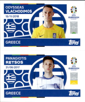 Odysseas Vlachodimos / Panagiotis Retsos Greece samolepka Topps EURO 2024 #GRE2-3