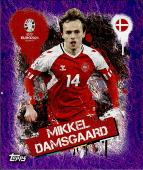 Mikkel Damsgaard Denmark samolepka Topps EURO 2024 Purple #DEN3