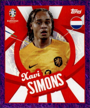Xavi Simons Netherlands samolepka Topps EURO 2024 Purple #NED-PTW
