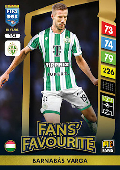 Barnabas Varga Ferencvarosi TC Panini FIFA 365 2025 Adrenalyn XL Fans' Favourite #153