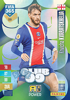 Khvicha Kvaratskhelia Paris Saint-Germain Panini FIFA 365 2027 Adrenalyn XL Club 99 #319