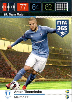 Anton Tinnerholm Malmo FF Panini FIFA 365 2015 Adrenalyn XL Nordic Edition  #87