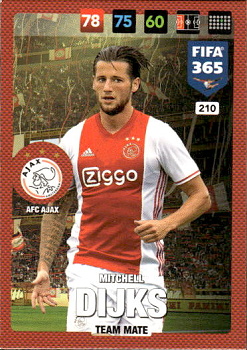 Mitchell Dijks AFC Ajax Panini FIFA 365 2017 Adrenalyn XL Nordic Edition  #210